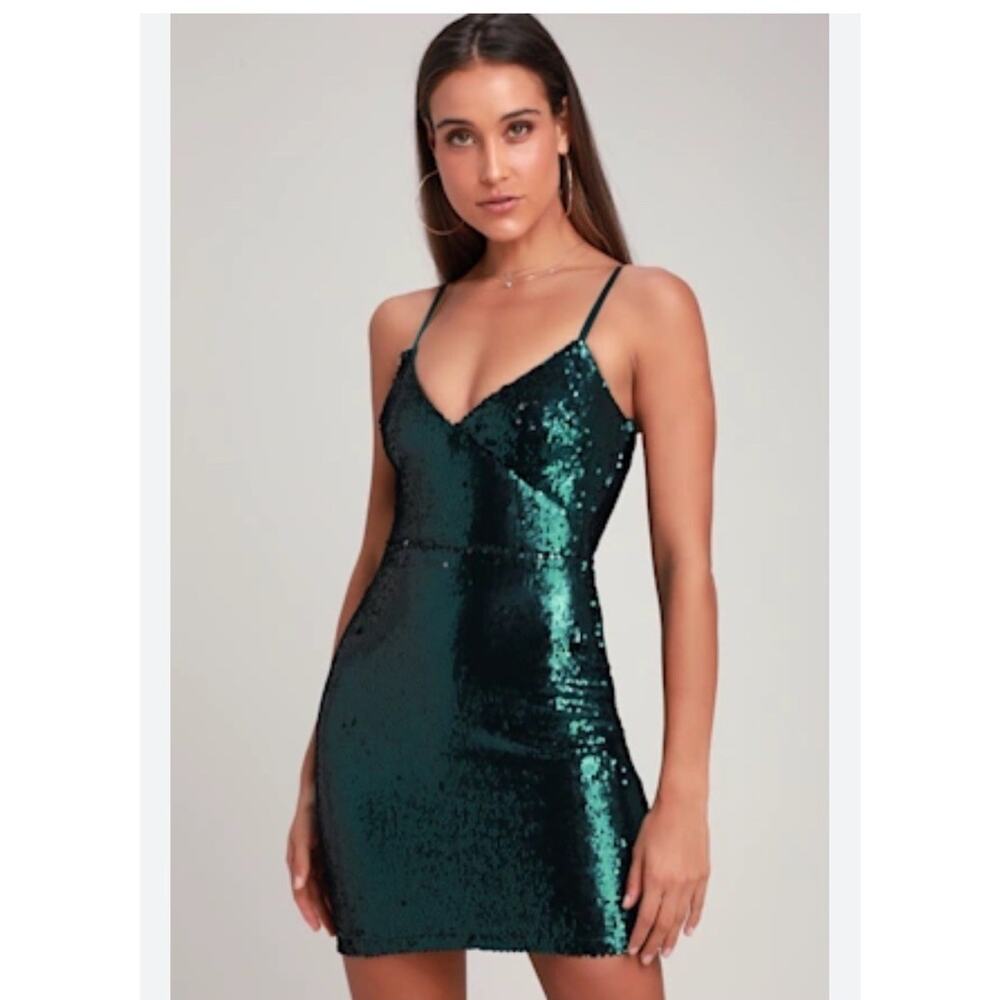 Lulus Emerald Green Sequin Bodycon Mini Dress Women’s XS